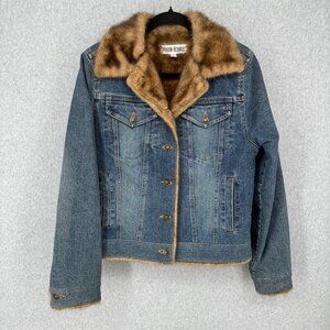 Marvin Richards Womens VTG Jean Denim Jacket Size S Faux Fur Trim Lining Western